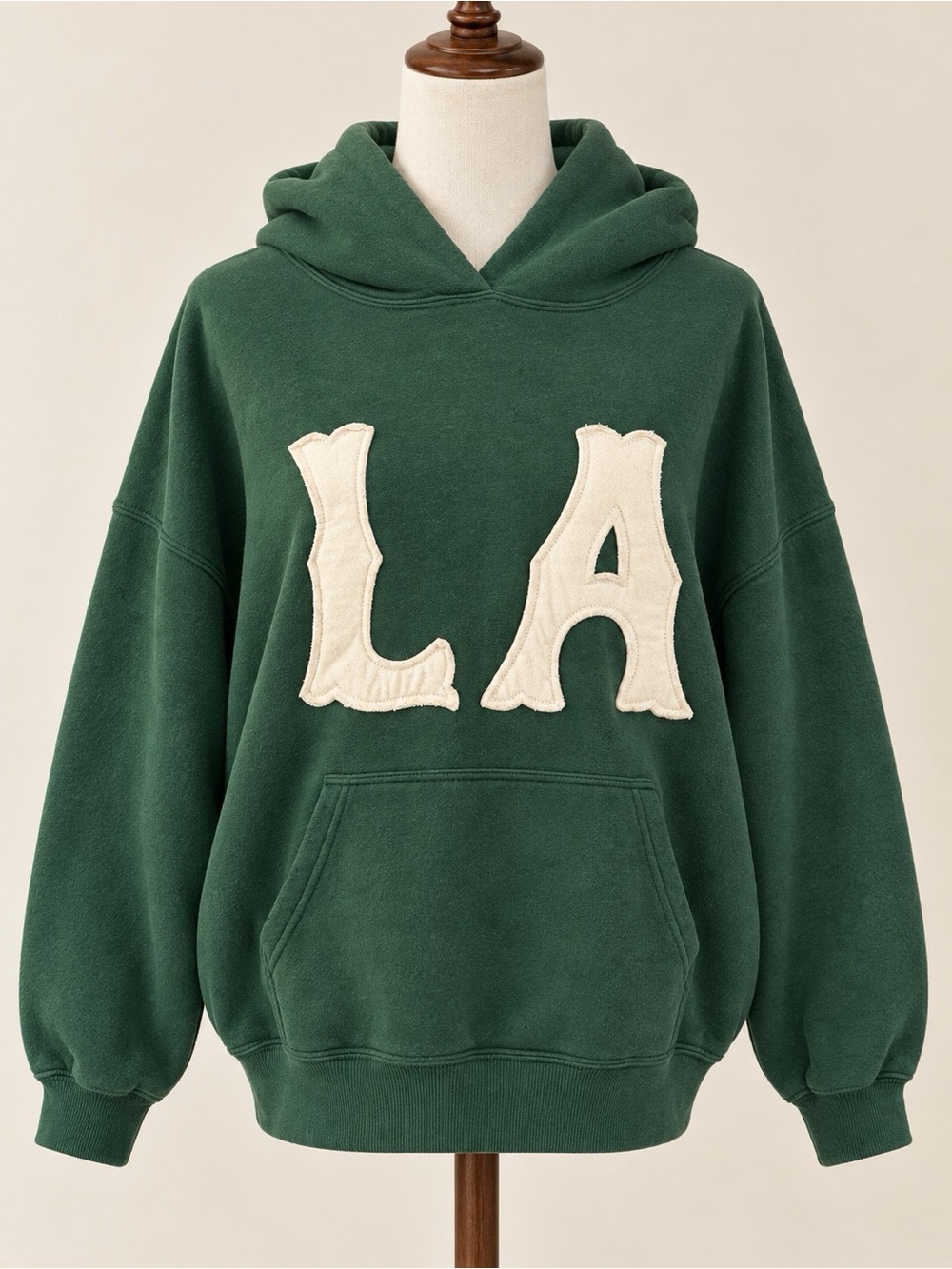 PacSun Forest Green Crewneck Hoodie with Cream LA Appliqué